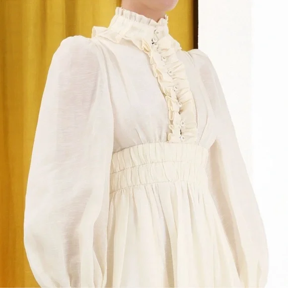 Zimmermann Wild Botanical Ruffled Linen and Silk Dress - Picture 7 of 15